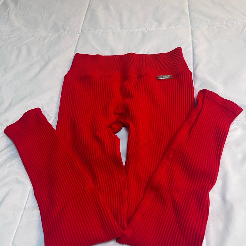 Bombshell Sportswear Red Ribbed Leggings